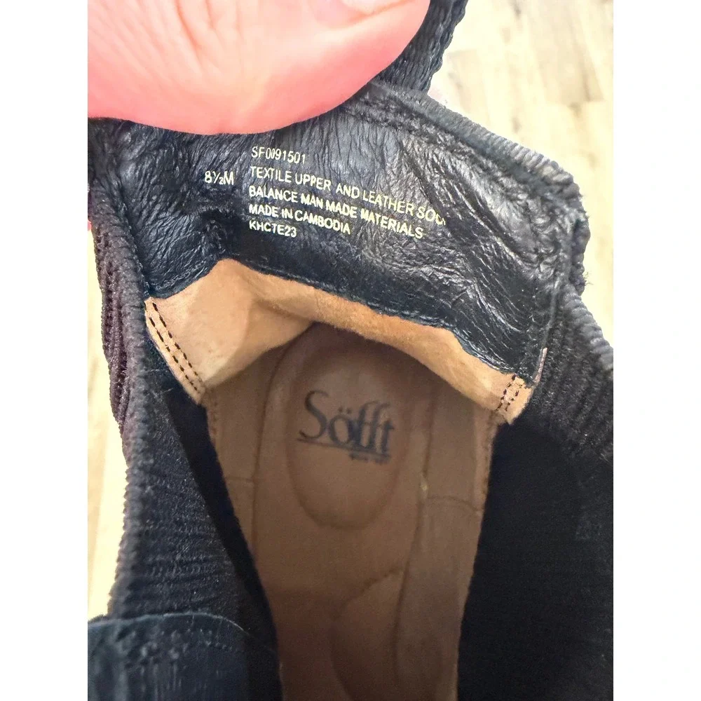 Sofft Minimalist Wedge Ankle Boots Women 8.5 Black Knit Textile Leather Sock